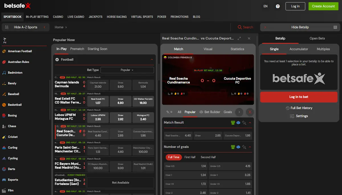 Betsafe Football markets Screenshot